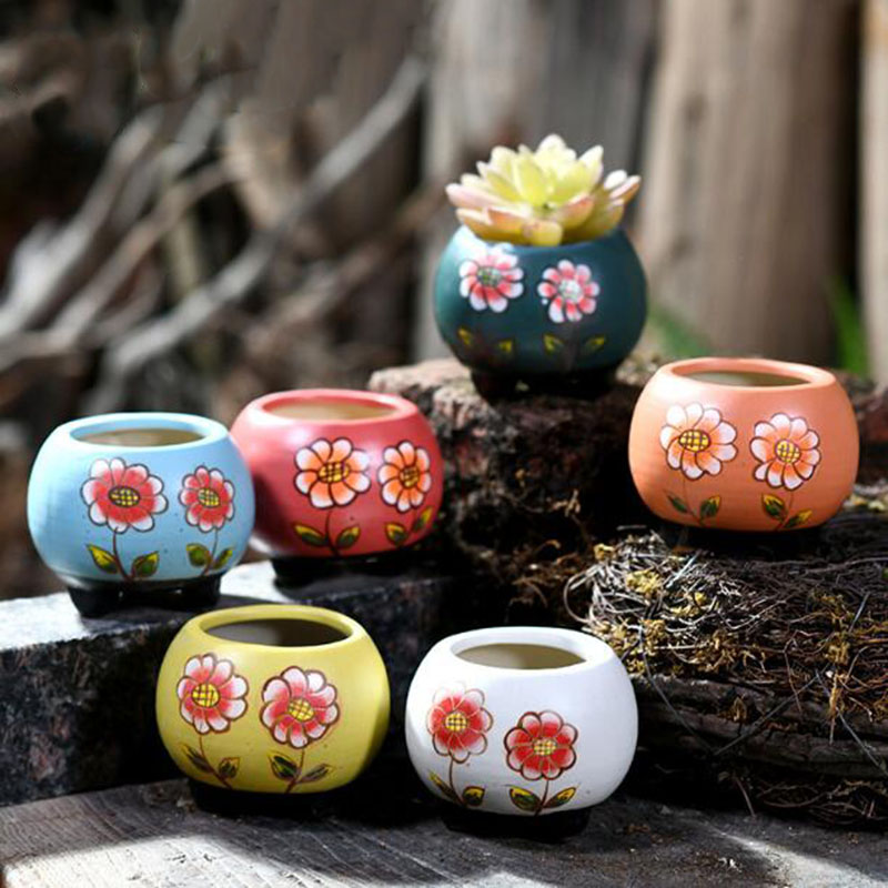手描きの多肉植物の植木鉢,花柄,盆栽プランター,ガーデニング - Bonsai Garden Art のレビューと価格